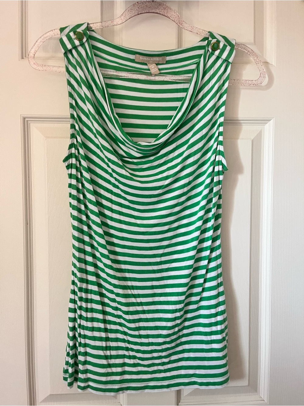 banana republic women’s green & white striped draped cowl tank